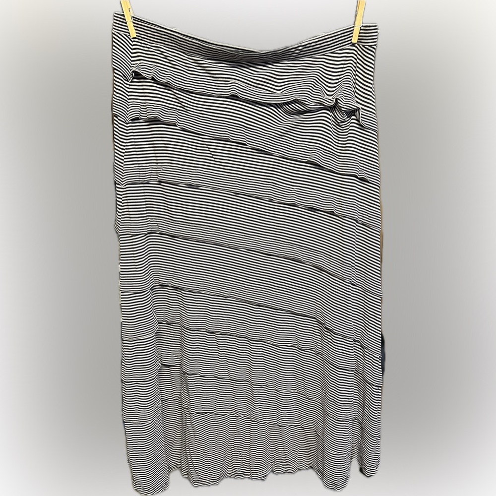 INC International Concepts Black and  Grey/Tan Striped and Ruffled Maxi Skirt